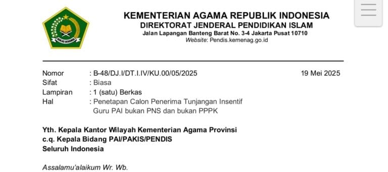 Total penerima dalam SK tersebut sebanyak 200 guru, yang tersebar di berbagai wilayah, dengan dominasi penerima dari Kabupaten Sumenep, Jawa Timur.